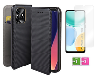 Etui z klapką do HONOR X5c Plus smart magnet czarny case + szkło na ekran