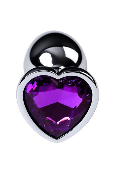 silver anal plug with purple gem heart-shaped zdjęcie 6