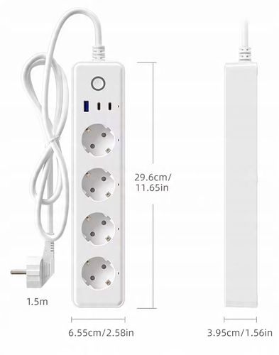 Inteligentna Listwa Zasilająca WiFi TUYA Smart Gniazdko Przedłużacz USB C na Arena.pl