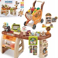 DUŻY SUPERMARKET 65 elementów Wózek Sklepowy Kasa Skaner Dźwięki Światła