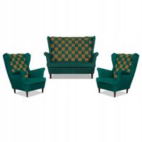 Zestaw uszak CAROL DUO sofa fotele Family Meble zielono - brązowy