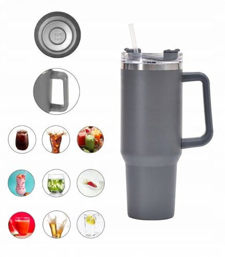 MagiCook KUBEK TERMICZNY SZARY 1200 ML ZE SŁOMKĄ STYLE USA Szarość na Arena.pl