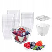 Pucharki plastikowe do deserów i przekąsek 200 ml kwadrat z pokrywką