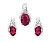 Rodowany srebrny podłużny komplet rubin cyrkonie srebro 925 Z1080K_P