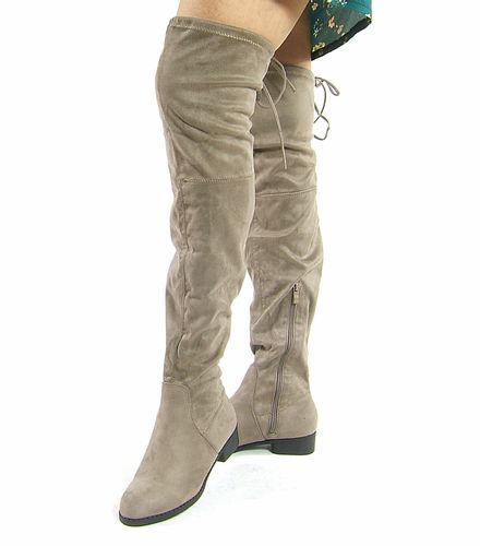 Kozaki za kolano na płaskim obcasie zamszowe khaki Rozmiar obuwia - 37 na Arena.pl