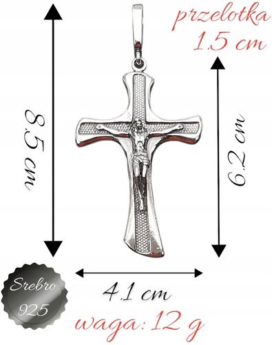 SREBRNY DUŻY KRZYŻYK z JEZUSEM oksydowany - przelotka 1.5 cm na Arena.pl