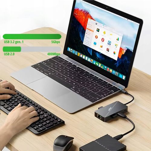 Adapter HUB 6w1 POLION USB-C przejściówka USB 3.2 PD HDMI 4K LAN 1Gb na Arena.pl