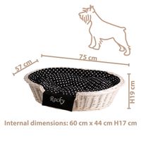 Poppy OWALNE WYBIELANE WIKLINOWE LEGOWISKO DLA ZWIERZĄT Z IMIENIEM KOSZ DLA PSA 75X57 H19 / ROZMIAR WEWNĘTRZNY 60X44 H17 CM
