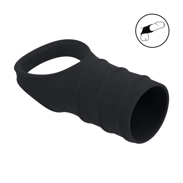 Silicone Cockring And Ribbed Sleeve - Black zdjęcie 2