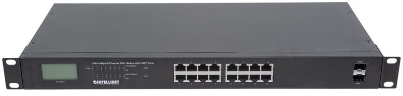 INTELLINET GIGABIT SWITCH 16X 10/100/1000 RJ45 POE+ 2X SFP LCD RACK zdjęcie 4