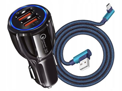 ŁADOWARKA SAMOCHODOWA QC 3.0 + KABEL KĄTOWY MICRO na Arena.pl