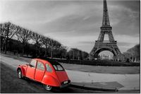 120CM 80CM OBRAZ ŚCIENNY CZERWONE AUTO WIEŻY EIFFLA