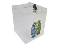 Urna skarbonka puszka z plexi przeźroczystej z nadrukiem UV 20x20x25cm