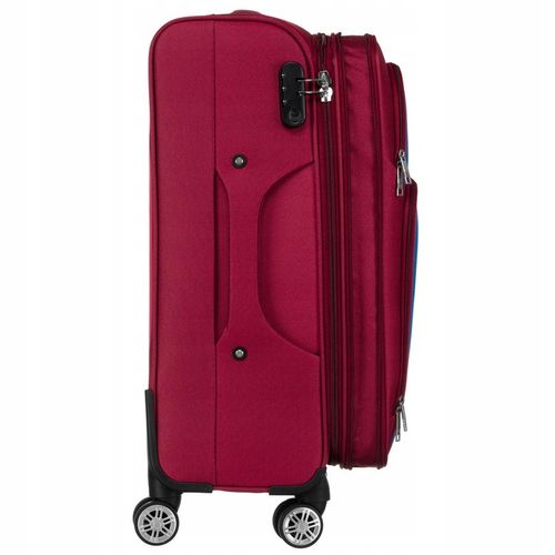 Duża walizka z wytrzymałej tkaniny poliestrowej w czerwono-niebieskim kolor na Arena.pl