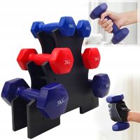 ZESTAW HANTLI DO ĆWICZEŃ HANTLE HANTELKI CIĘŻARKI FITNESS 6szt 12kg STOJAK