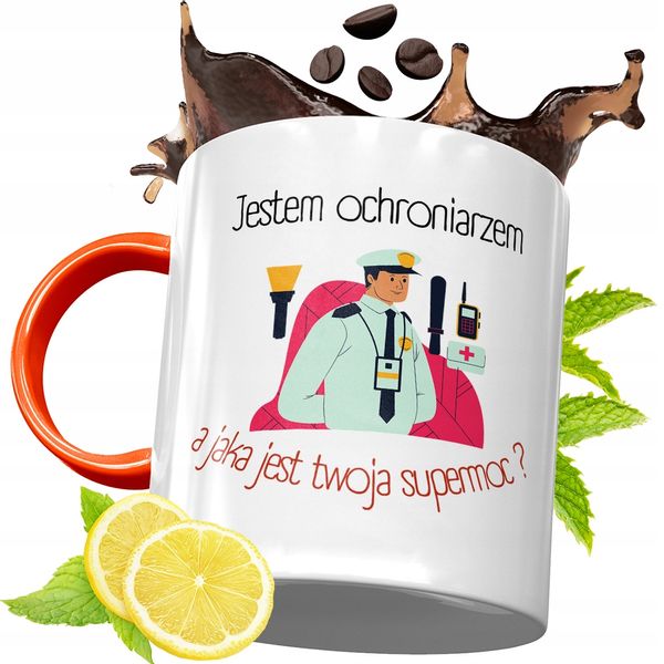 Kubek Pomarańczowy Dla Ochroniarza Prezent Z Nadrukiem Ze Zdjęciem zdjęcie 1