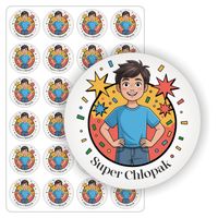 NAKLEJKI etykietki okrągłe super chłopak DZIEŃ CHŁOPAKA 24 szt. 5 cm