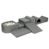 Największy piankowy plac zabaw z basenem micro szary + 100 piłek (jasne złoto, perła, srebrne, przezroczyste)