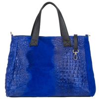 VERA PELLE torebka zamszowa shopper kroko z paskiem V543 chabrowa