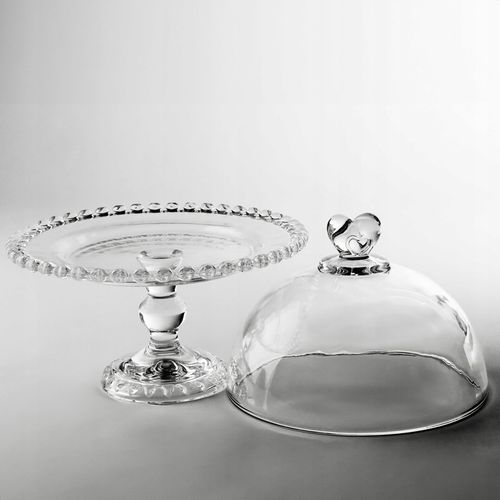 PATERA SZKLANA Z KLOSZEM I NÓŻKĄ 19,5CM NA CIASTO DESER SERY DO SERWOWANIA na Arena.pl