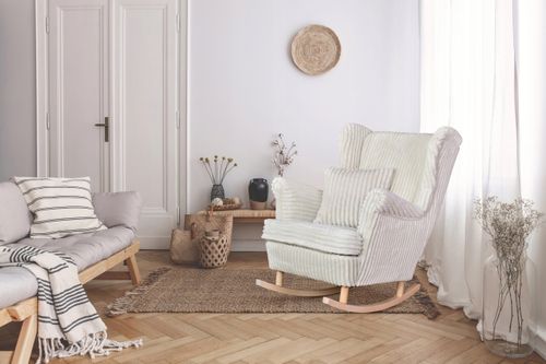 Fotel uszak Rene bujany skandynawski Family Meble sztruks beżowy TOP na Arena.pl