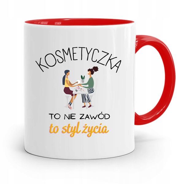 Kubek Czerwony Dla Kosmetyczki To Styl Życia Z Nadrukiem Ze Zdjęciem zdjęcie 1