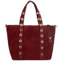 VERA PELLE torebka damska zamszowa shopper z kółkami i paskiem V699 bordowa