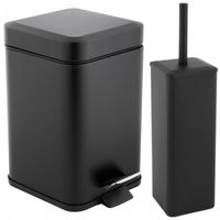 Zestaw Łazienkowy Czarny Kwadratowy Kosz 3L Soft Close i Szczotka WC