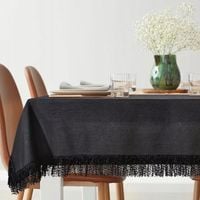 Elegancki obrus na stół JASPER 140x220 czarny frędzle glamour dekoracyjny