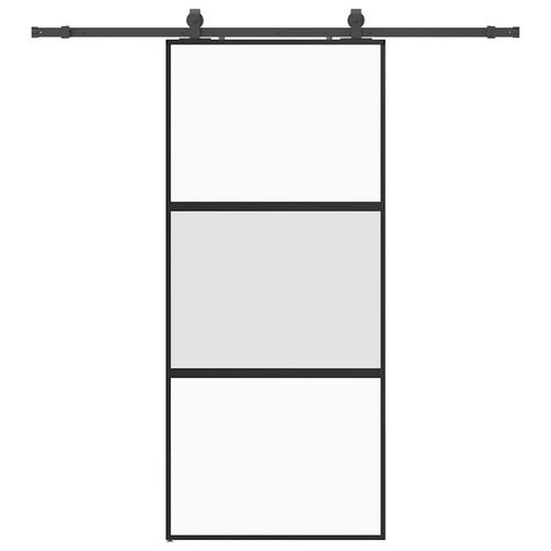 Drzwi przesuwne z zestawem okuć czarne 90x205cm szkło hartowane na Arena.pl