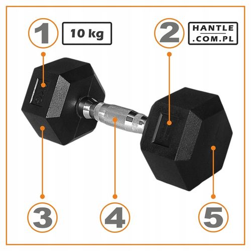 HANTLA HEX - HANTLE ŻELIWNE STALOWE GUMOWANE - 10 kg - PROFESJONALNE na Arena.pl