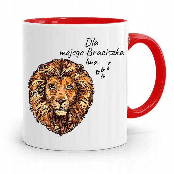 Kubek Czerwony Prezent Dla Brata Mój Braciszek Lew Z Nadrukiem Ze Zdjęciem zdjęcie 1