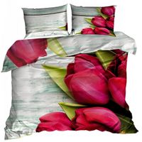Pościel 3D satyna bawełniana 140x200cm RÓŻOWE TULIPANY