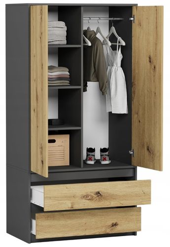 Szafa garderoba 90cm 2drzwi 2szuflad antracyt mix artisan B-9TIP na Arena.pl