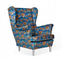 Fotel uszak ARI PRINT skandynawski  pawie oko druk wzór 3D