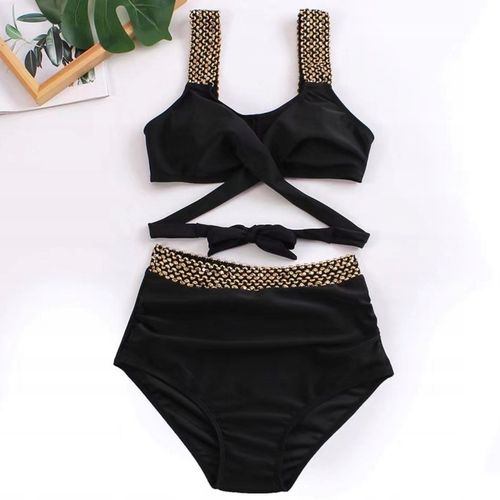 STRÓJ KĄPIELOWY DWUCZĘŚCIOWY SEXY BIKINI CZARNE WIĄZANIE WYSOKI STAN L 40 na Arena.pl