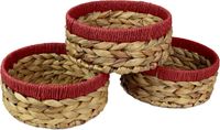 Zestaw 3 Okrągłych Koszyków Hiacynt Wodny Czerwony 22cm Dekoracyjne Pudełko
