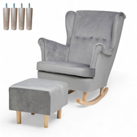 Szary Fotel Bujany Uszak + Podnóżek + Nogi + Poduszka