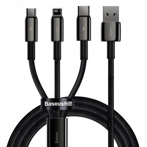 BASEUS SZYBKI KABEL 3w1 MOCNY PRZEWÓD USB - USB-C/Lightning/micro USB 1,5 m na Arena.pl