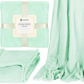 Narzuta na łóżko, pled 160x200 cm tłoczony zygzak, dwustronny koc na kanapę zielony