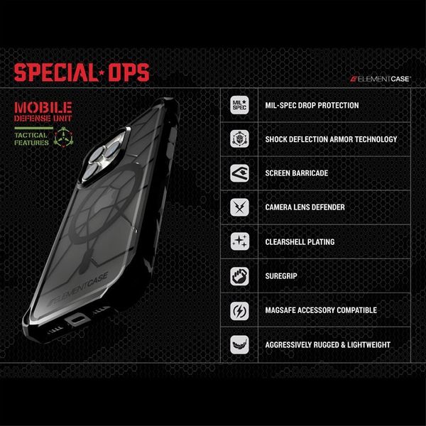 Element Case Special Ops X5 - Pancerne etui iPhone 14 (Mil-Spec Drop Protection) (Clear/Black) zdjęcie 3