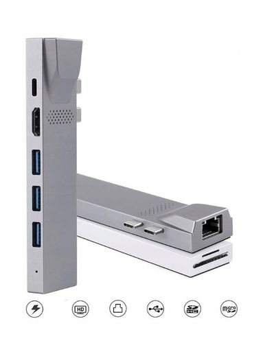 4Apple.pl HUB 2xUSB-C Thunderbolt HDMI LAN USB Macbook AIR PRO M1 M2 M3 na Arena.pl