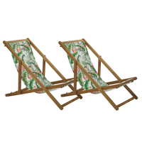 Zestaw 2 leżaków ogrodowych jasne drewno akacjowe wzór we flamingi ANZIO