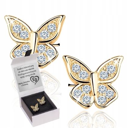 SREBRNE KOLCZYKI DLA DZIECI DZIEWCZYNKI NA KOMUNIĘ MOTYLKI GRAWER SREBRO na Arena.pl