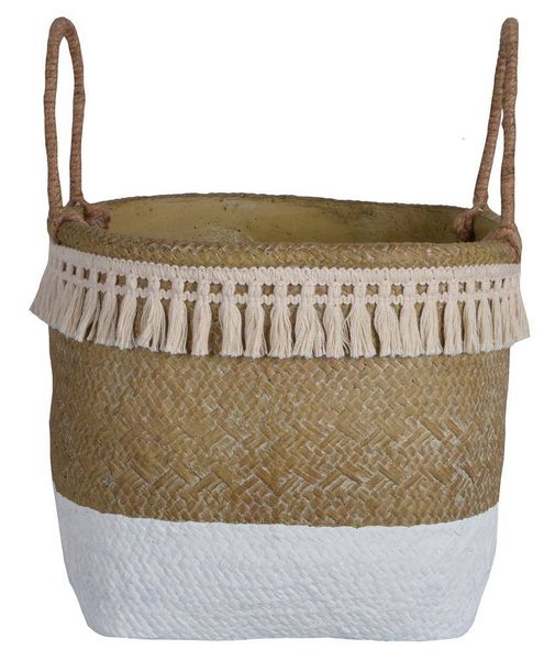 Doniczka ceramiczna boho beżowo-biała duża zdjęcie 1