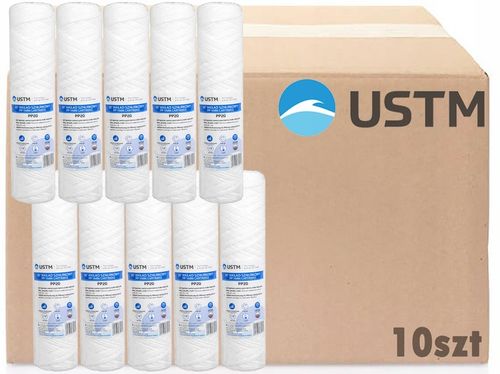 FILTR DO WODY WKŁAD SZNURKOWY 10" FILTRACJA 20 MIKRON PP20M 10 SZTUK USTM na Arena.pl