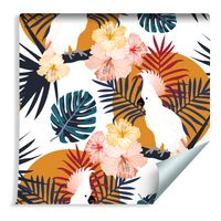 Tapeta Egzotyczne Ptaki Papugi Tropikalne Kwiaty Liście