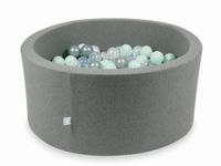 Suchy basen szary 90x40 z piłeczkami 300 sztuk (przezroczyste, perłowe, srebrne, jasnomiętowe)