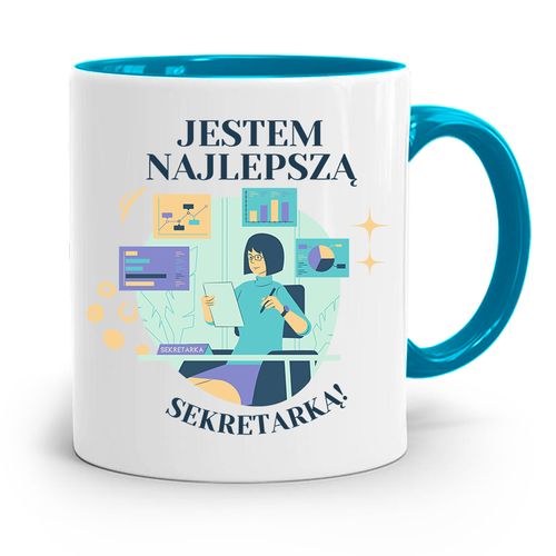 Kubek Błękitny Prezent Dla Sekretarki Najlepsza Z Nadrukiem Ze Zdjęciem na Arena.pl