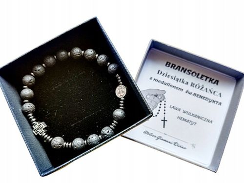 Bransoletka męska RÓŻANIEC na rękę LAWA WULKANICZNA św.Benedykt 174L na Arena.pl